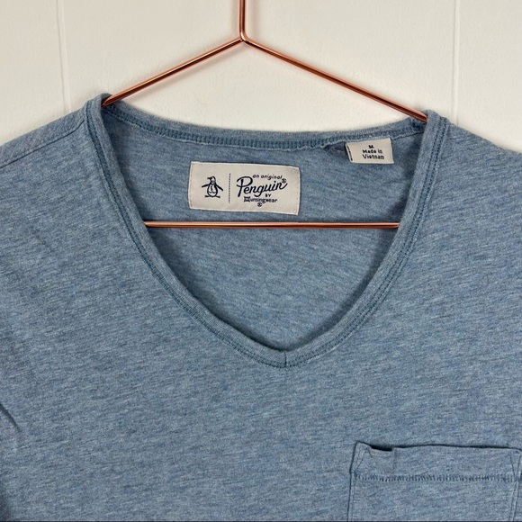 Penguin Light Blue V-Neck Short Sleeve Pocket T-Shirt - Picture 3 of 9